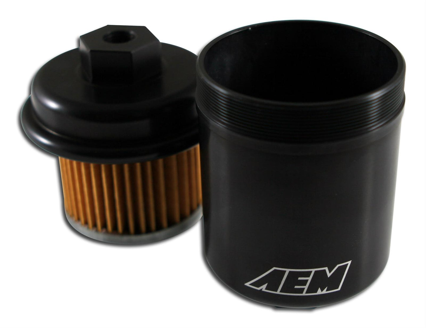 AEM High Volume Fuel Filter Black Acura & Honda Inlet: 14MM X 1.5 Outlet: 12MM X 1.25