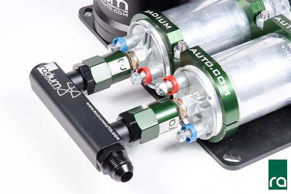 Radium Fuel Surge Tank Dual External Bosch 044 Horizontal, Pumps Not Included